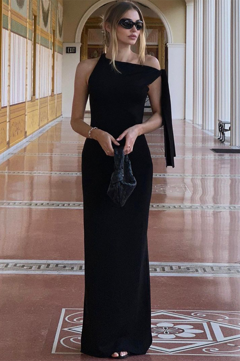 Sleeveless Streamer Slim Fit Solid Color Maxi Dresses-Beige-Hayhty.All Rights Reserved.