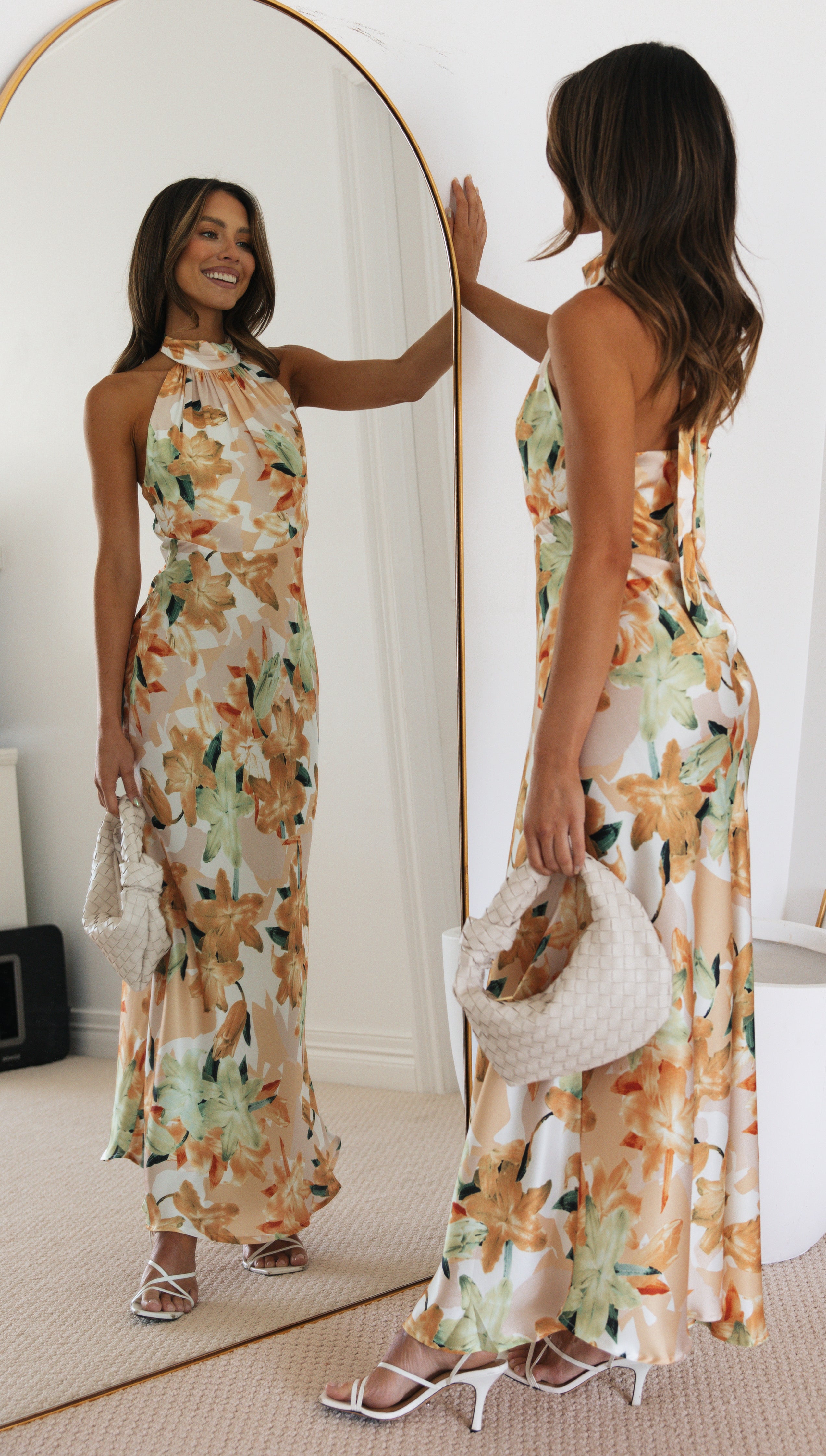 Floral Print Halter Backless Flowy Vacation Maxi Dresses-Hayhty.All Rights Reserved.