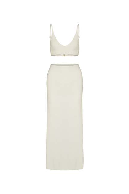 Knit Sleeveless Cropped Top Side Slit Maxi Skirt Set-Hayhty.All Rights Reserved.