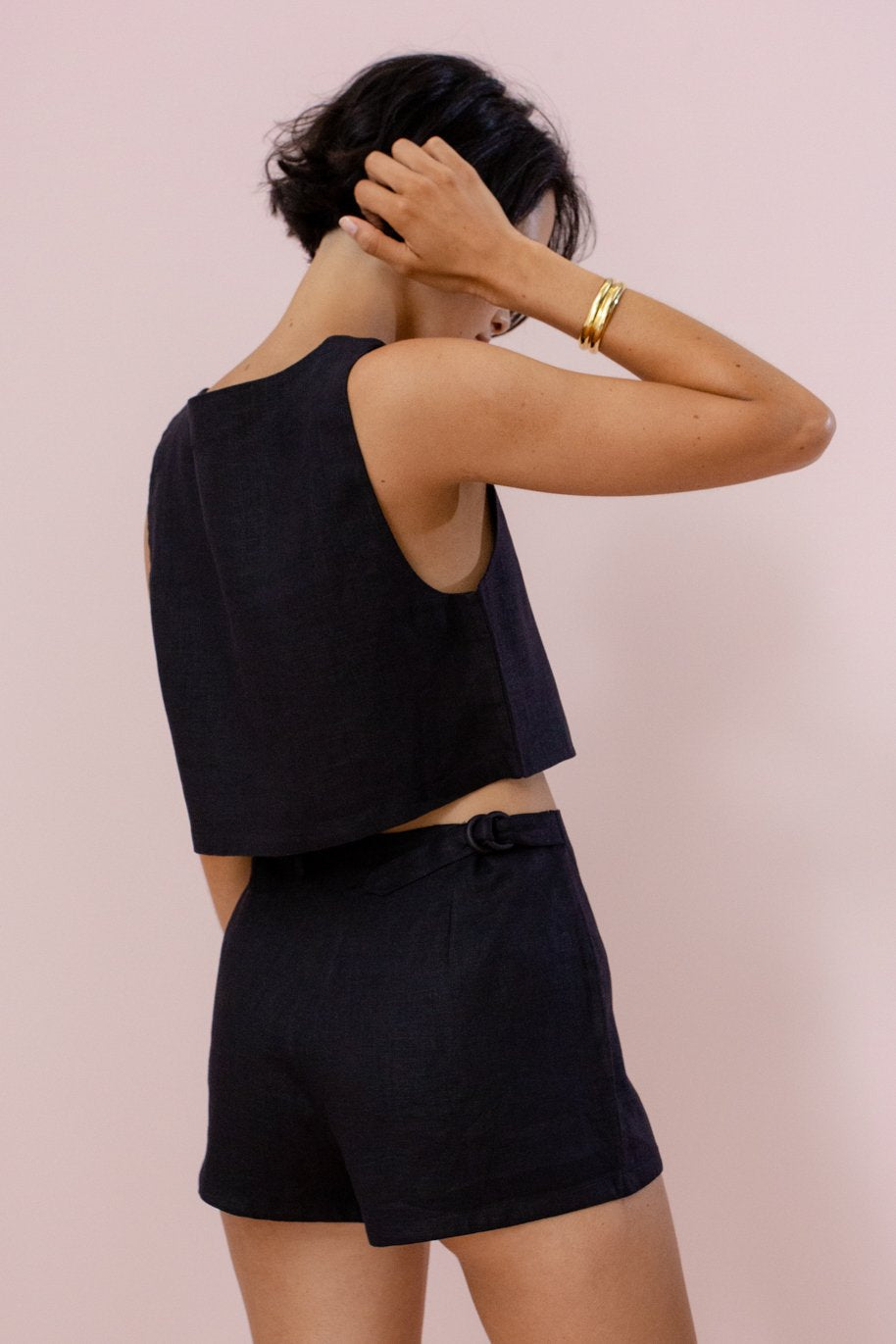 Relaxed Fit Linen Shorts Pants And Top Set-Hayhty.All Rights Reserved.