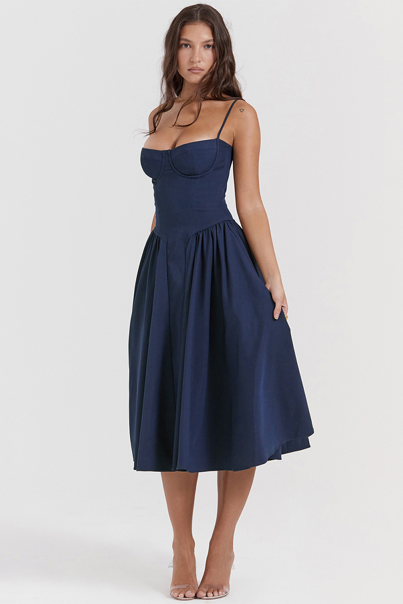 Elegant Cinch Waist Pleated Formal Party Slip Midi Dresses-Beige-Hayhty.All Rights Reserved.