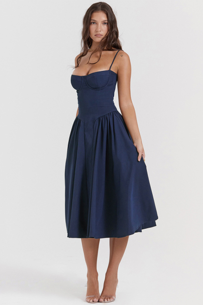 Elegant Cinch Waist Pleated Formal Party Slip Midi Dresses-Beige-Hayhty.All Rights Reserved.