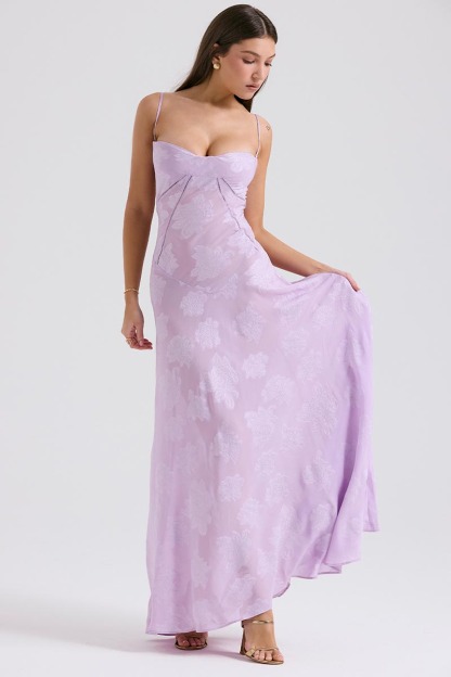 Elegant Floral Print Quilted Lace Up Back Formal Party Flowy Maxi Dresses-Green-Hayhty.All Rights Reserved.