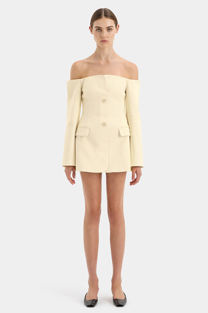 Off Shoulder Long Sleeve Button Up Slim Fit Mini Dresses-Beige-Hayhty.All Rights Reserved.