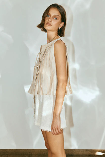 Tie Up Ruffled Sleeveless Top Solid Color Maxi Skirt Matching Set-White-Hayhty.All Rights Reserved.