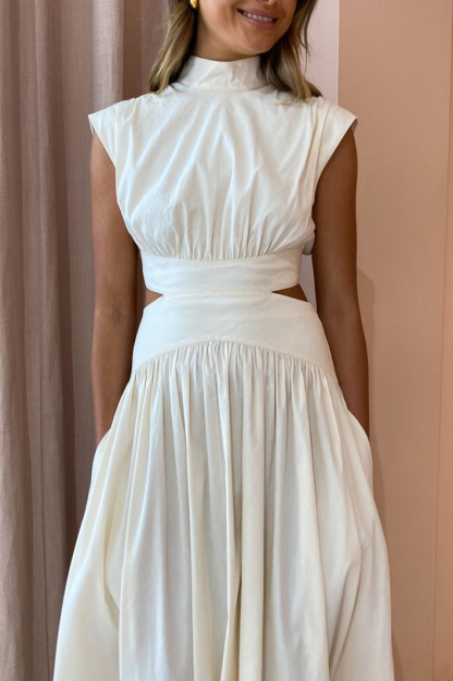 Stand Collar Sleeveless Open Waist Dress Maxi Dresses-Hayhty.All Rights Reserved.