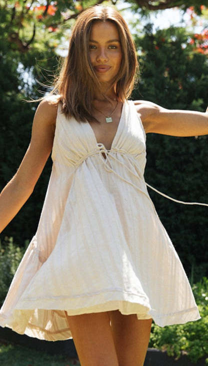 V Neck  Drawstring Irregular Mini Dress-Hayhty.All Rights Reserved.