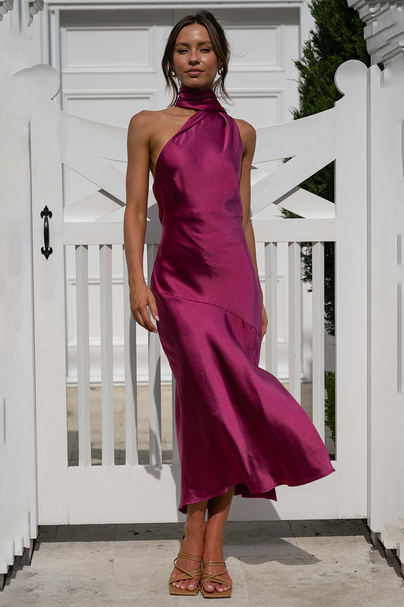 High Halter Open Back Slit Midi Dresses-Hayhty.All Rights Reserved.