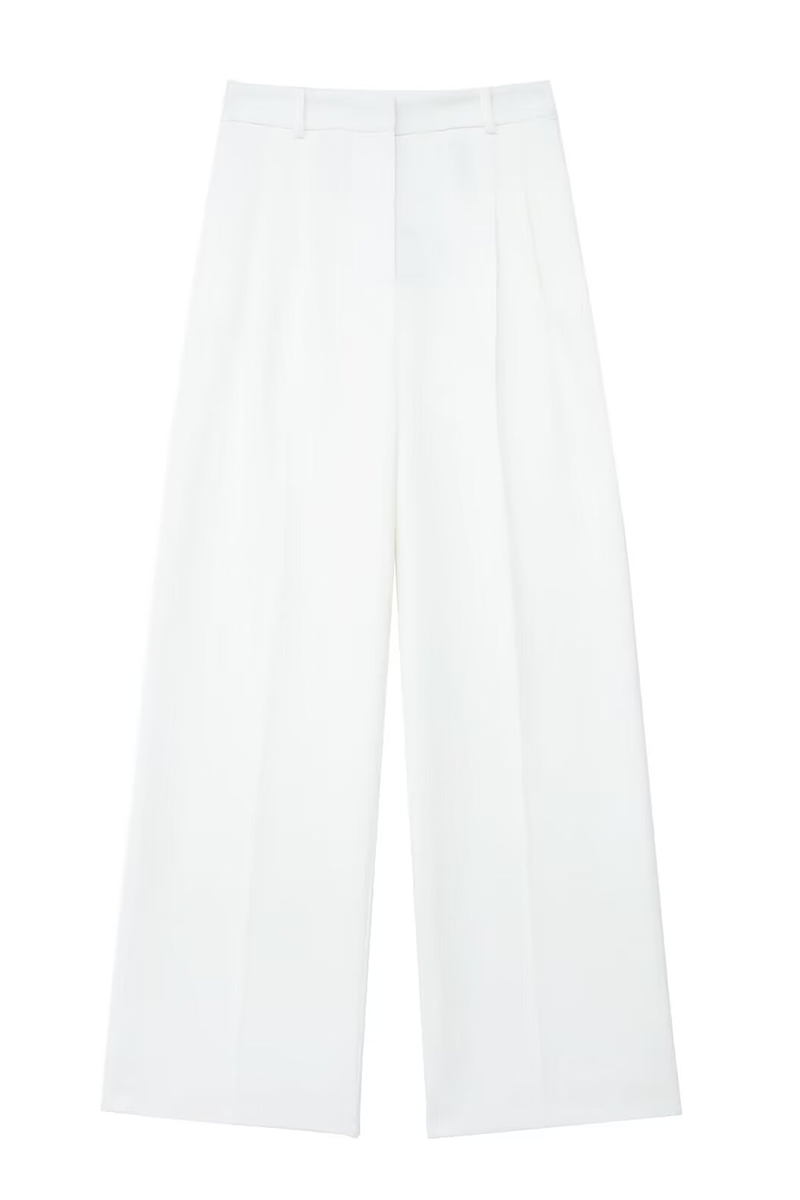 Halter Neck Button Up Vest Straight Leg Pants Matching Set-White-Hayhty.All Rights Reserved.