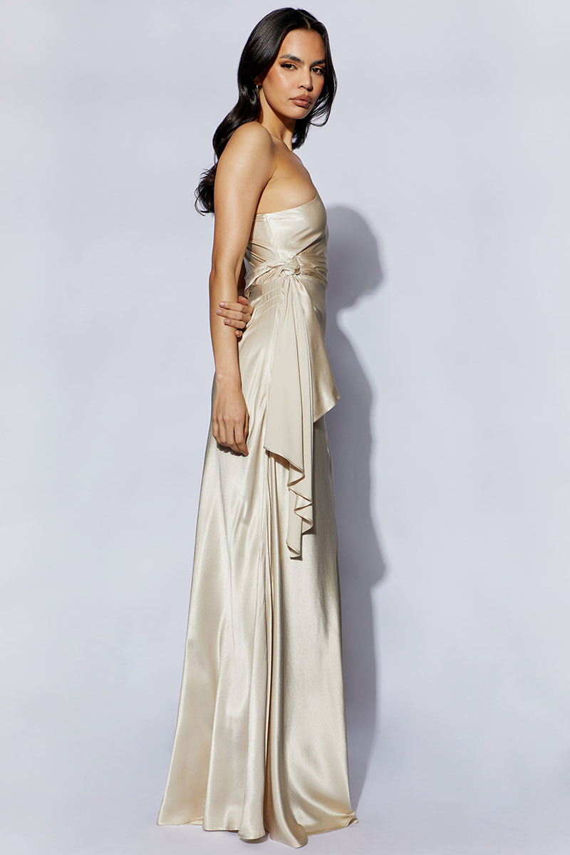 One Shoulder Drape Trim Prom Satin Maxi Dresses-Hayhty.All Rights Reserved.