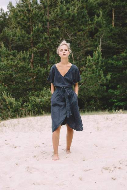 Wrap Linen Midi Dress-Hayhty.All Rights Reserved.