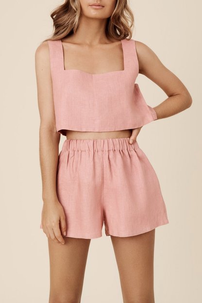 Relaxed Fit Linen Shorts Pants And Top Set-Hayhty.All Rights Reserved.