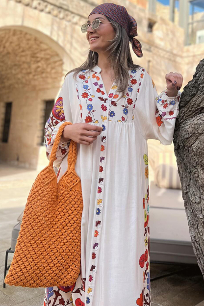 Long Sleeve Notched V Collar Floral Print Vacation Maxi Dresses-Hayhty.All Rights Reserved.