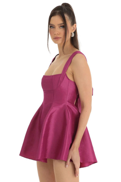 Square Neck Straps White Bow Knotted Cutout Backless A-line Satin Mini Dresses-Hayhty.All Rights Reserved.