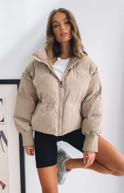 Long Sleeve Zip Puffer Jacket-Hayhty.All Rights Reserved.