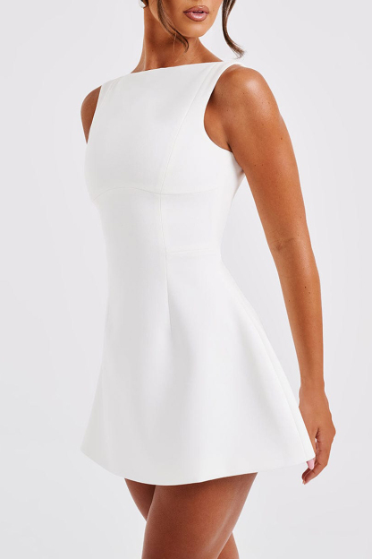 Solid Color A-Line Backless Mini Tank Dresses-White-Hayhty.All Rights Reserved.