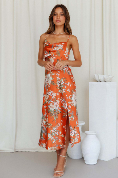 Vacation Cami Boat Neck Floral Print Slit Satin Vacation Midi Dress-Hayhty.All Rights Reserved.