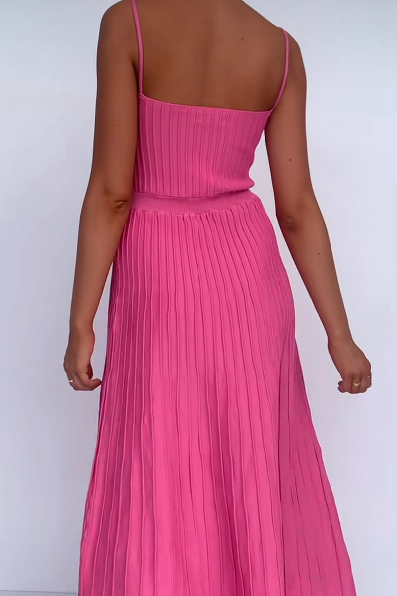 Knit Boat Neck Spaghetti Strap A-Line Vacation Midi Dress-Hayhty.All Rights Reserved.