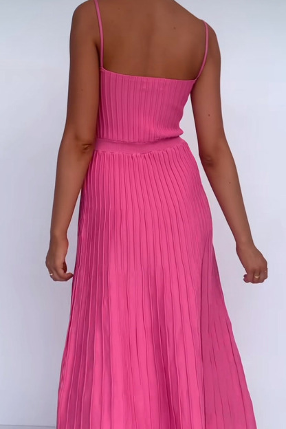 Knit Boat Neck Spaghetti Strap A-Line Vacation Midi Dress-Hayhty.All Rights Reserved.
