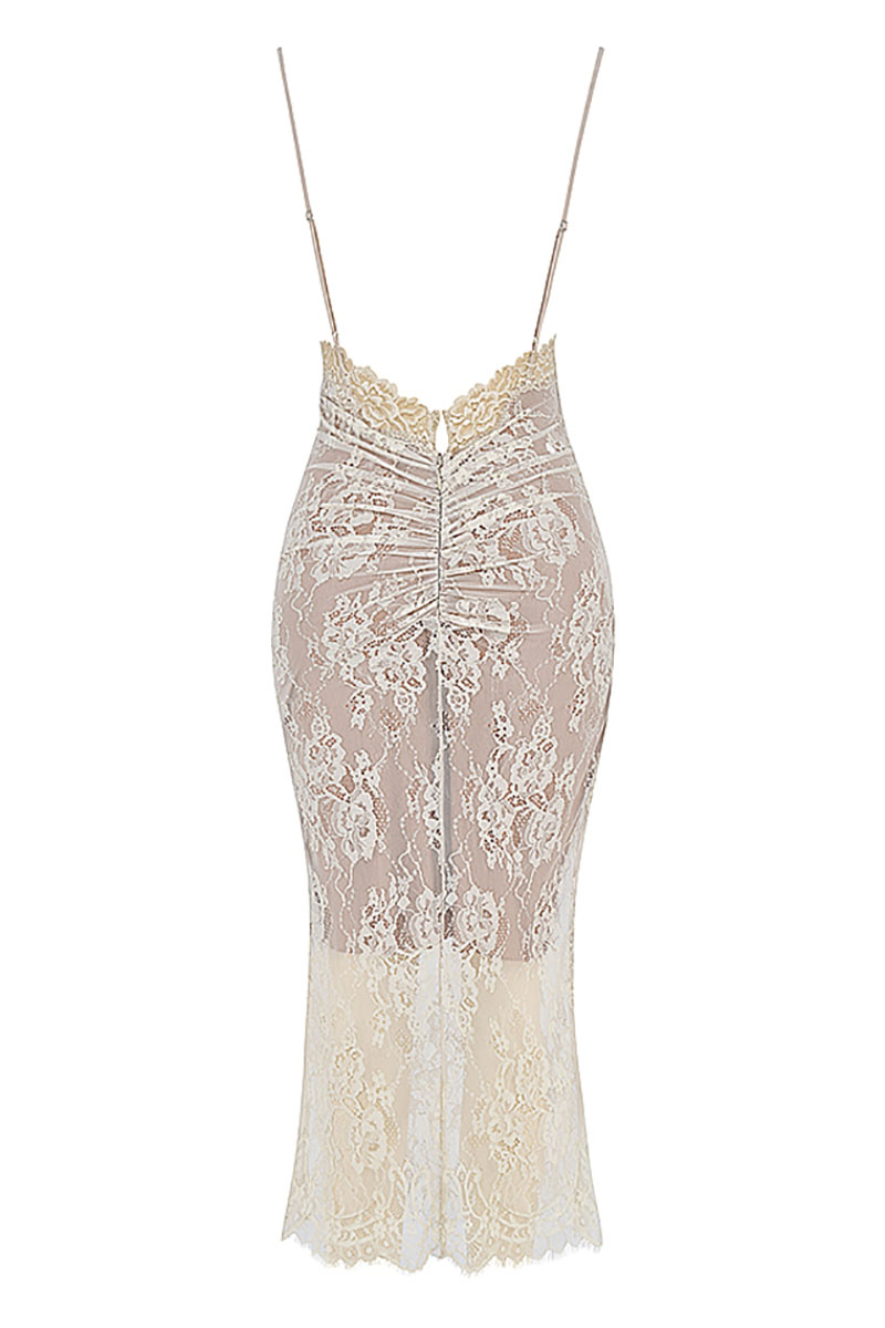 Floral Lace Slip V Neck Backless Cocktail Party Midi Dresses-Hayhty.All Rights Reserved.