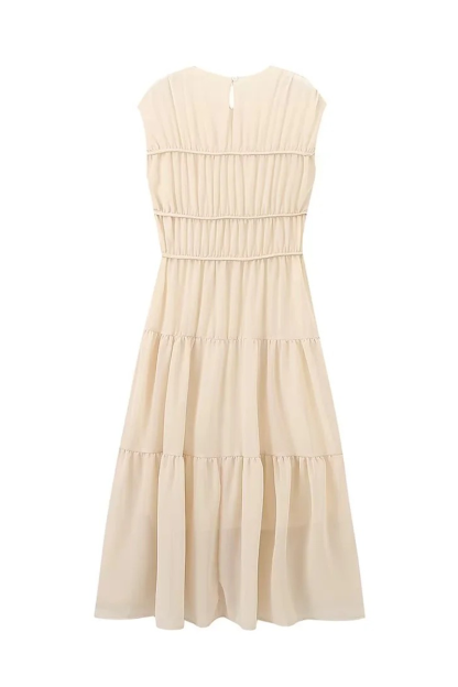 Sleeveless Ruched A-Line Flowy Maxi Dresses-Beige-Hayhty.All Rights Reserved.