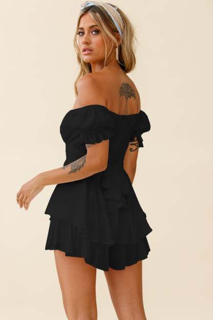 Off Shoulder Short Sleeve Jumpsuit-Hayhty.All Rights Reserved.