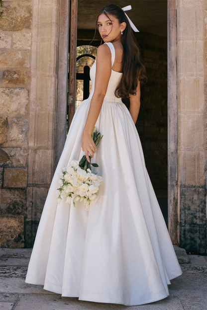 Wide Straps Corset Solid Color Gowns Maxi Dresses-White-Hayhty.All Rights Reserved.