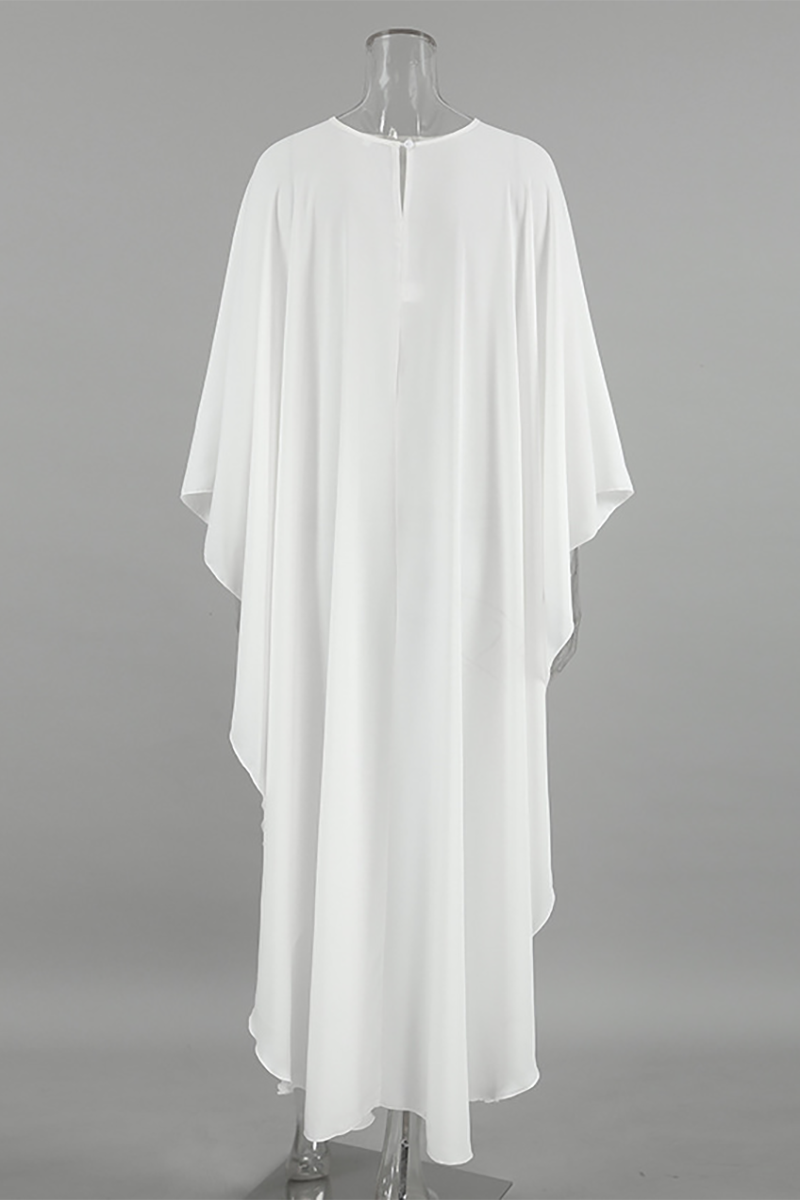 Round Neck Batwing Sleeve Irregular High-Low Flowy Top-White-Hayhty.All Rights Reserved.