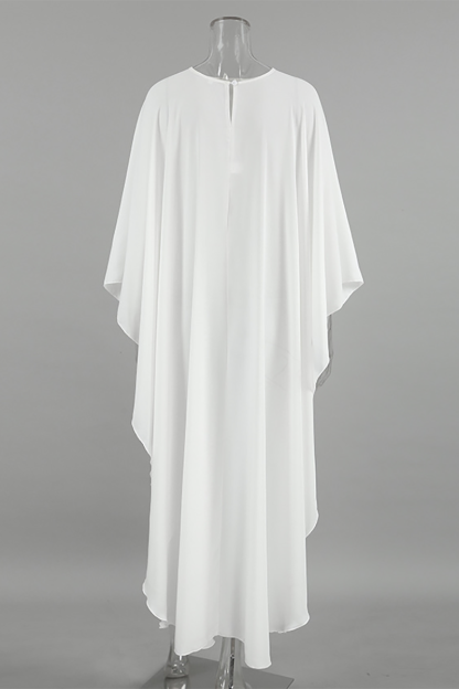Round Neck Batwing Sleeve Irregular High-Low Flowy Top-White-Hayhty.All Rights Reserved.