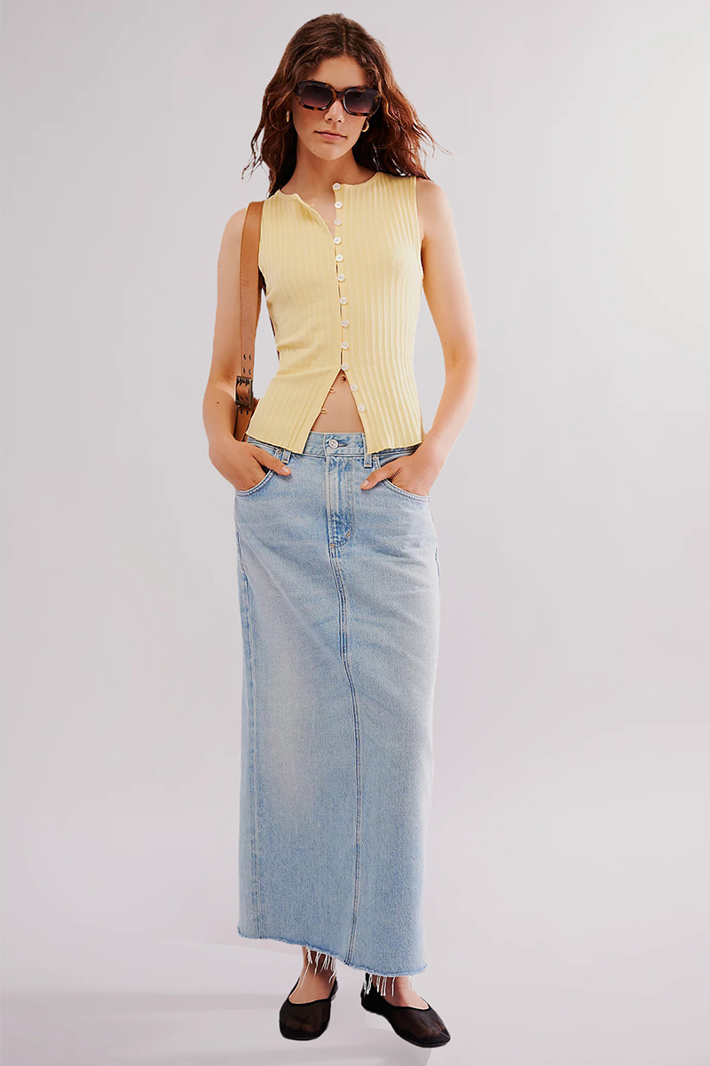 Pleated Solid Color Knit Button Up Tank Top-Yellow-Hayhty.All Rights Reserved.