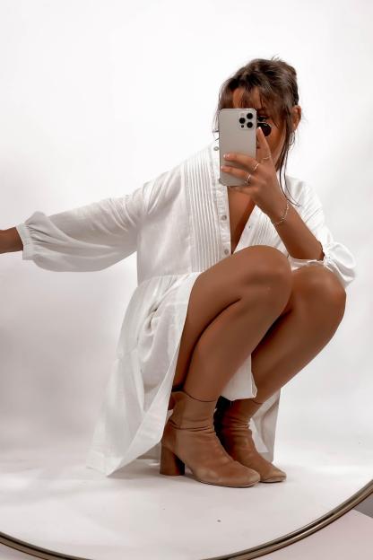 Long Sleeve Button White Mini Dresses-Hayhty.All Rights Reserved.