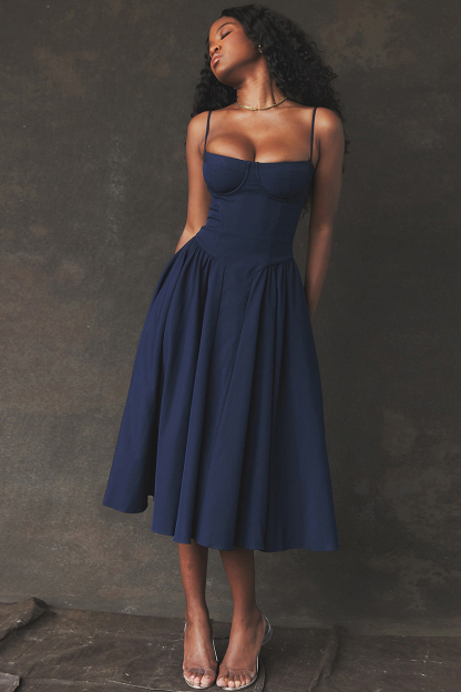 Elegant Cinch Waist Pleated Formal Party Slip Midi Dresses-Beige-Hayhty.All Rights Reserved.