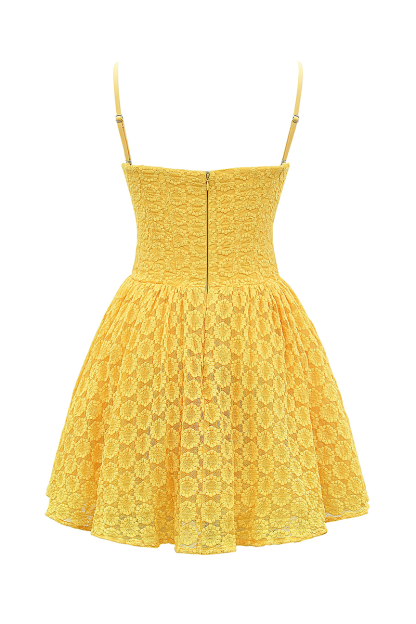 Daisy Pattern Lace Cinch Waist Slip Mini Dresses-Yellow-Hayhty.All Rights Reserved.