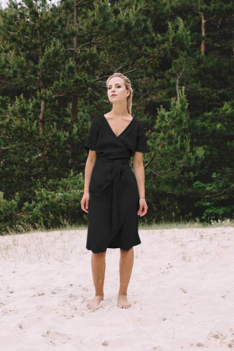 Wrap Linen Midi Dress-Hayhty.All Rights Reserved.