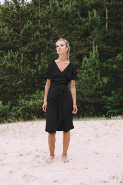 Wrap Linen Midi Dress-Hayhty.All Rights Reserved.