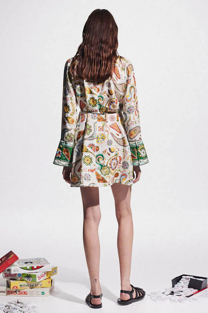 Mixed Print Long Sleeve Tie Belt Vacation Mini Shirt Dresses-Beige-Hayhty.All Rights Reserved.