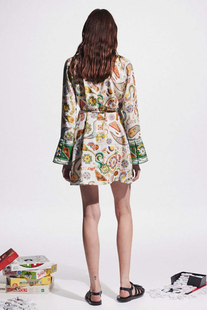 Mixed Print Long Sleeve Tie Belt Vacation Mini Shirt Dresses-Beige-Hayhty.All Rights Reserved.