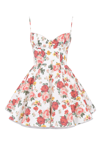 Floral Pattern Cinch Waist Mini Slip Dresses-White-Hayhty.All Rights Reserved.