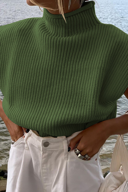 Higher Neckline Knit Sleeveless Vest-Hayhty.All Rights Reserved.