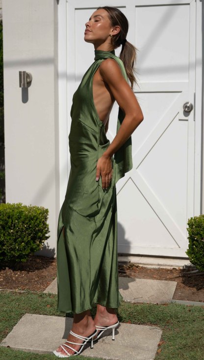 High Halter Open Back Slit Midi Dresses-Hayhty.All Rights Reserved.
