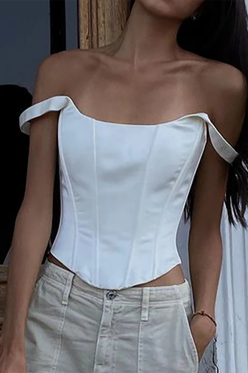 Solid Color Cinch Waist Sleeveless Wide Strap Top-White-Hayhty.All Rights Reserved.