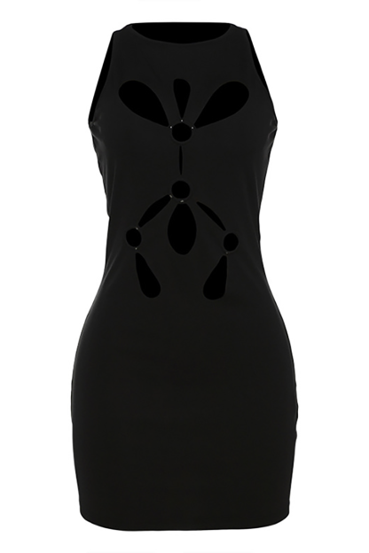 Cutout Solid Color Slim Fit Mini Tank Dresses-Black-Hayhty.All Rights Reserved.