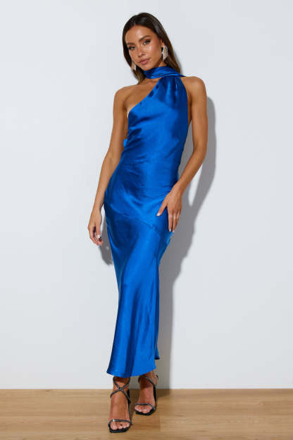 High Halter Open Back Slit Midi Dresses-Hayhty.All Rights Reserved.