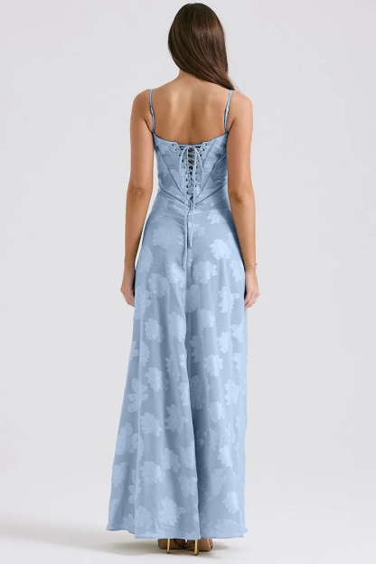 Elegant Floral Print Quilted Lace Up Back Formal Party Flowy Maxi Dresses-Green-Hayhty.All Rights Reserved.
