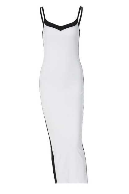 Colorblock Slim Fit Back Slit Hem Slip Midi Dresses-White-Hayhty.All Rights Reserved.