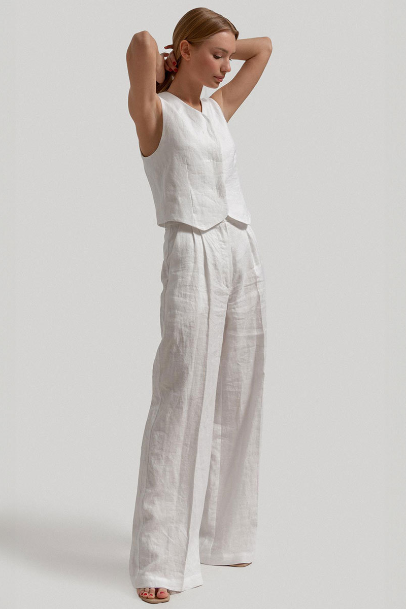 Solid Color V Neck Vest Wide Leg Casual Pants Matching Set-White-Hayhty.All Rights Reserved.