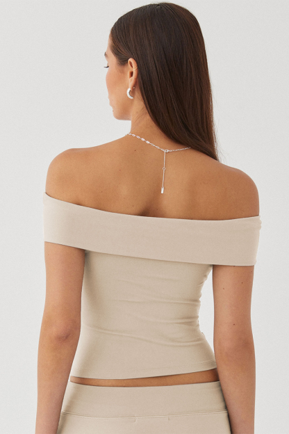 Boat Neck Dropped Shoulder Solid Color Slim Fit Crop Top-White-Hayhty.All Rights Reserved.