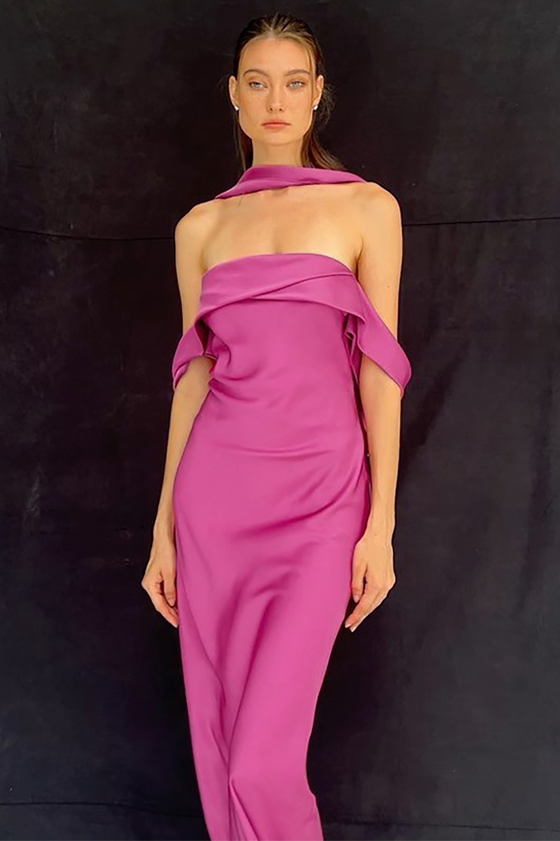 Dropped Shoulder Slim Fit Neck Wrap Plain Maxi Dresses-Champagne-Hayhty.All Rights Reserved.