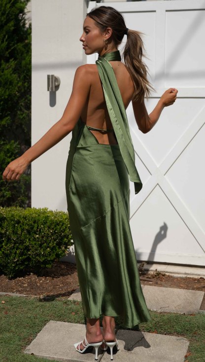 High Halter Open Back Slit Midi Dresses-Hayhty.All Rights Reserved.