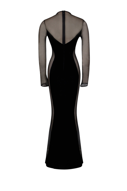 Velvet Mesh Patchwork Long Sleeve Gown Maxi Dresses-Hayhty.All Rights Reserved.
